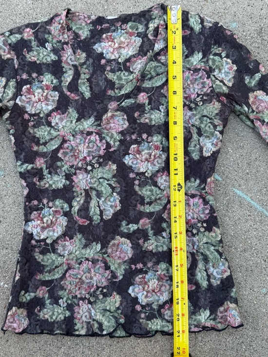Y2k Vintage Mesh Top lettuce hem preloved sheer preloved floral 2000s - Picture 3 of 7